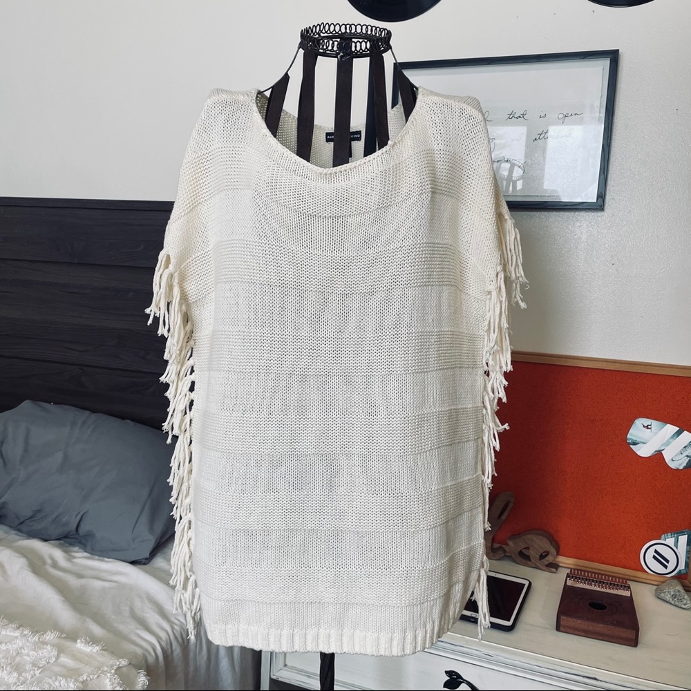American Living Cream Sweater with Fringe